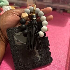 Black and White Beaded Keychain Wallet